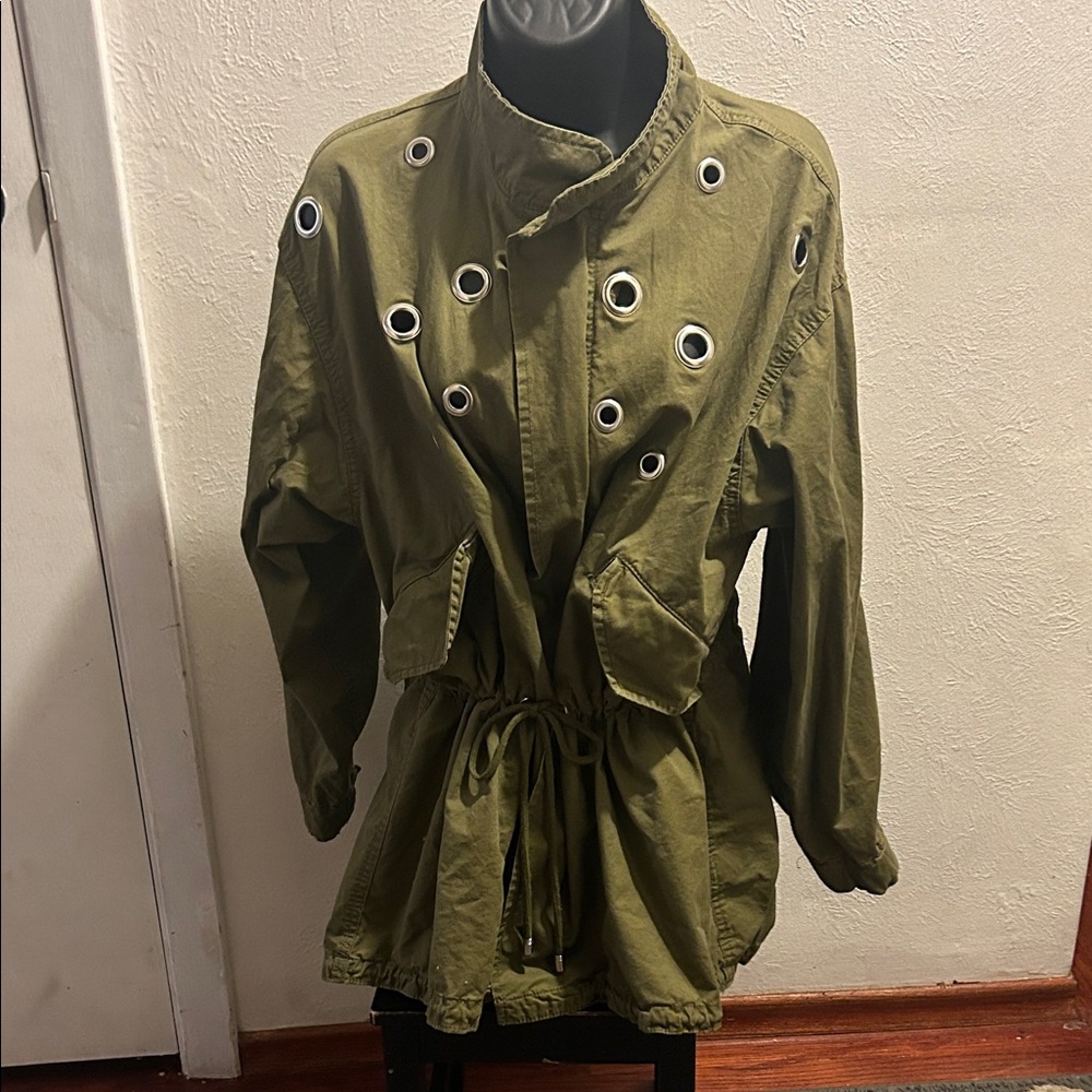Love Tree Olive Green Grommet Drawstring Utility Jacket